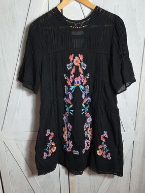 Free People Ruffle Sleeve Lace Detail Embroidered Dress Size XS